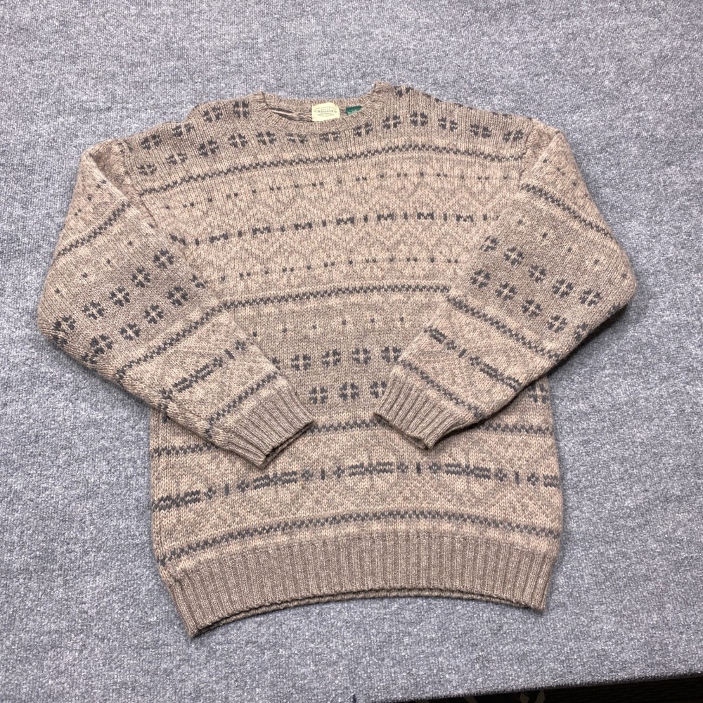 Vintage G.H. Bass & Co. Sweater Mens Large Brown Shetland Wool Fair Isle Knit
